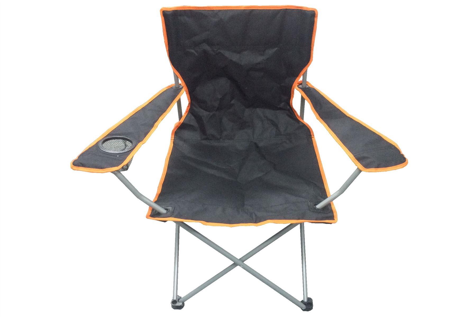 Black & Orange Lightweight Folding Camping Beach Chair With Cup Holder