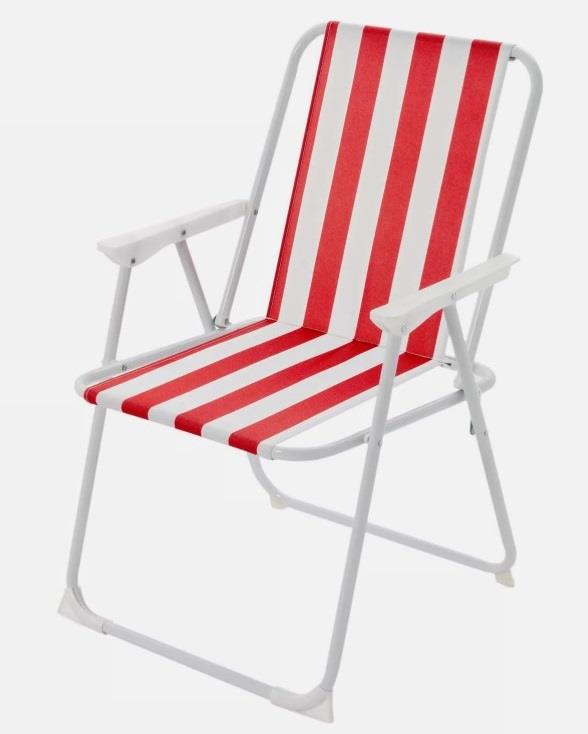 Folding Metal Beach Chair Outdoor Camping Picnic Armchair Canvas Seat Red Stripe