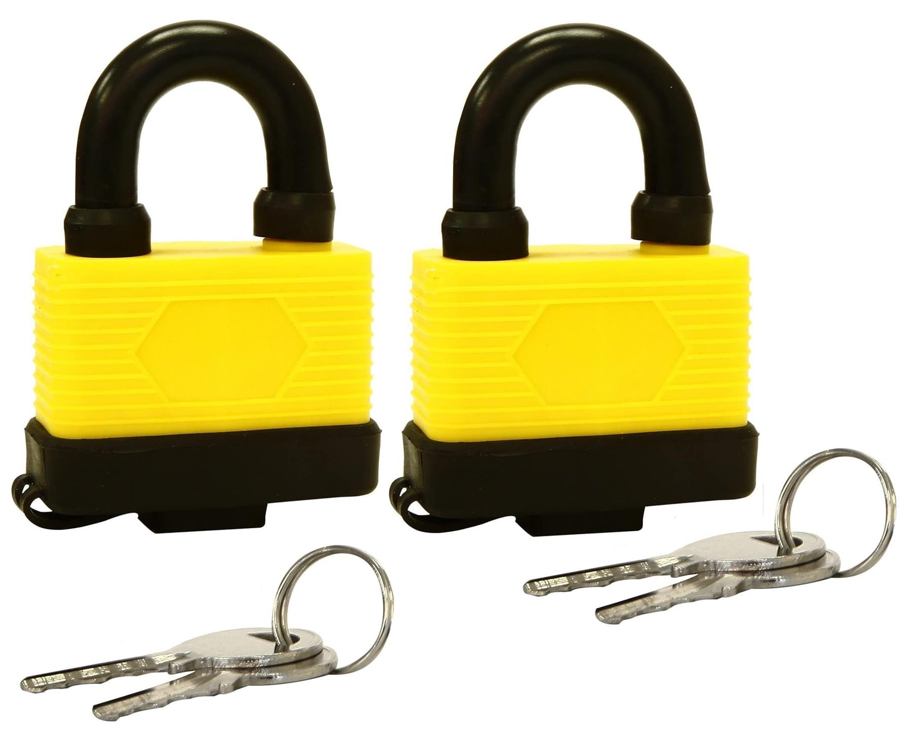 2X 50mm LONG SHACKLE WEATHERPROOF PADLOCK GARAGE DOOR 2 KEYS SECURITY HEAVY DUTY