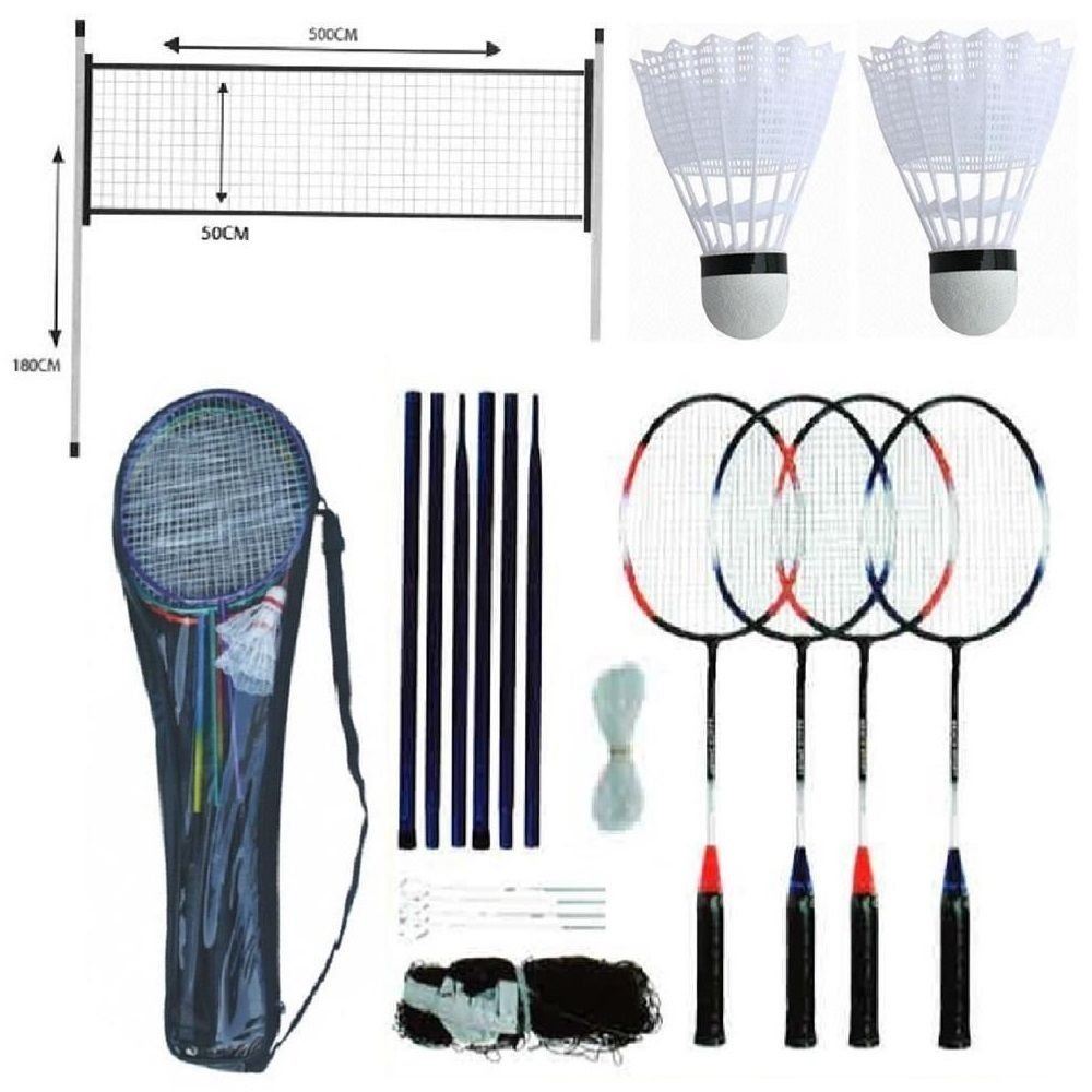 PROFESSIONAL BADMINTON SET 4 PLAYER RACKET SHUTTLECOCK POLES NET BAG GAME NEW