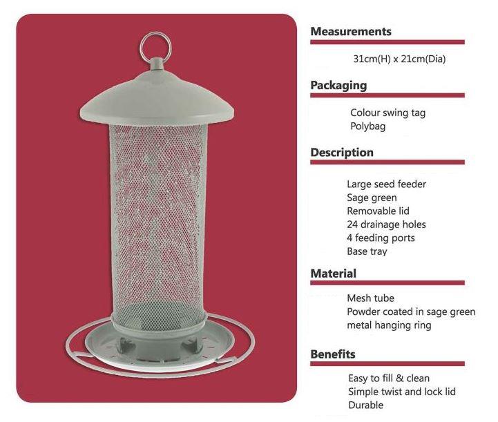 Large Deluxe Tube Seed Feeder 360-Degree Feeding Station Include Tray