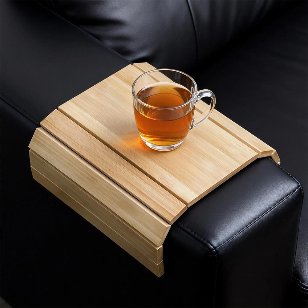 Flexible Wooden Sofa Arm Tray Drink Snack Holder Serving Table Armchair Tray