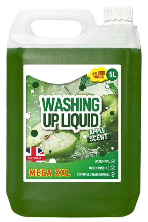 Washing Up Liquid Kitchen Dish Pans Grease Grime Dirt Scrub 5L – Apple