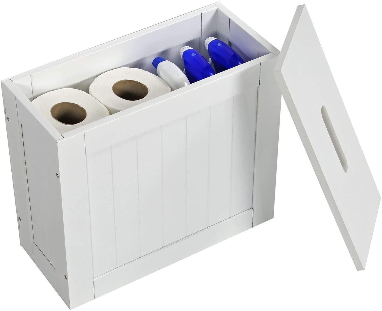 Slimline Wooden Bathroom Storage Unit, Toilet Roll Paper Cabinet, Compact Wooden Shaker Bathroom Box, Multi-Purpose Cleaning Tidy Box