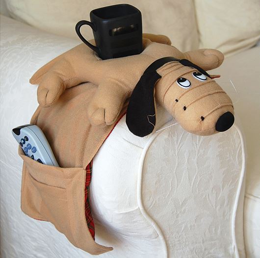 Sofa Arm Organiser Holder Puppy Dog for TV Remote, Bottle, Glasses, Mugs, Cups