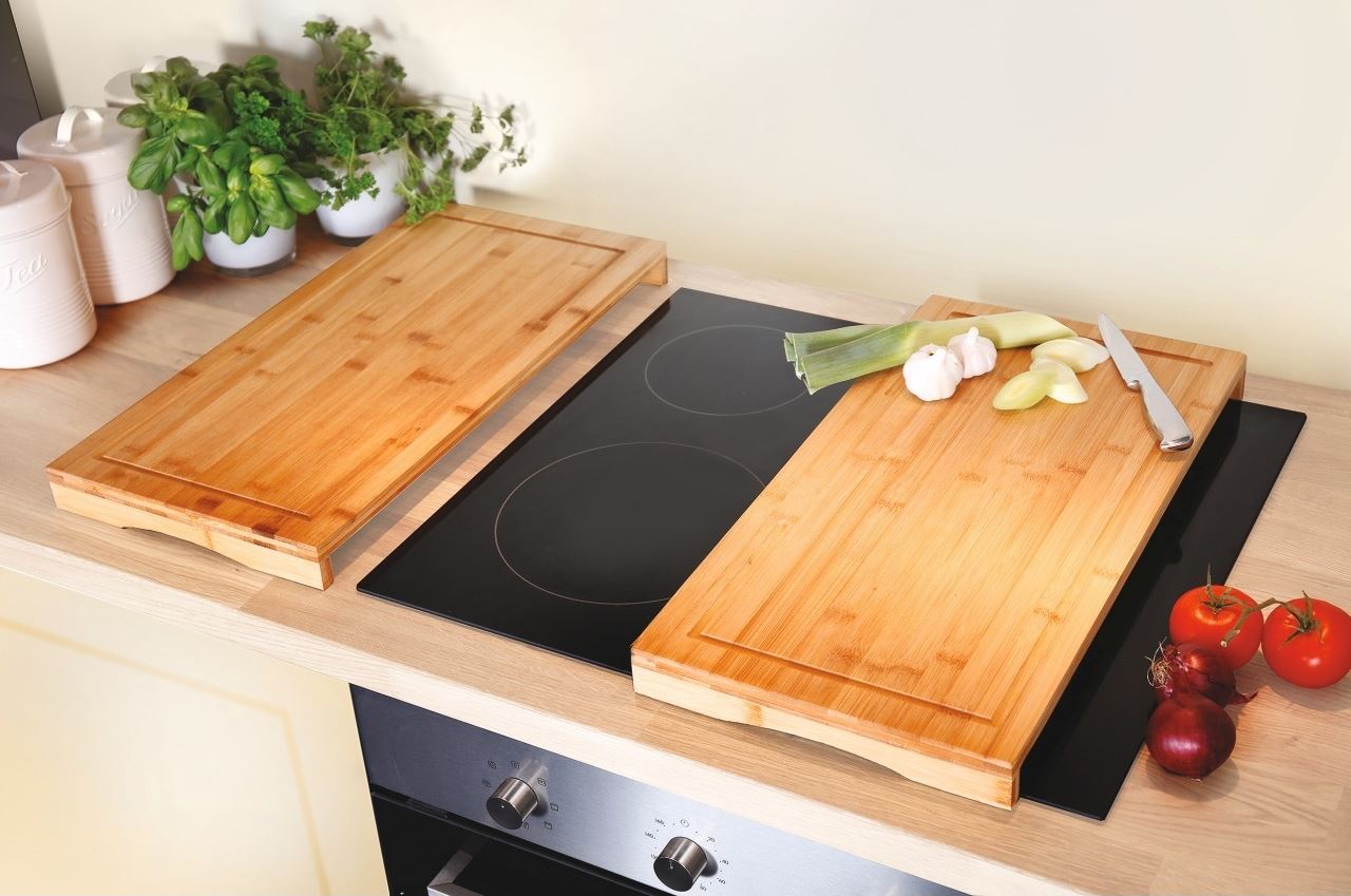 Set of 2 Bamboo Chopping Board Induction Ceramic Hob Cover Worktop space Saver