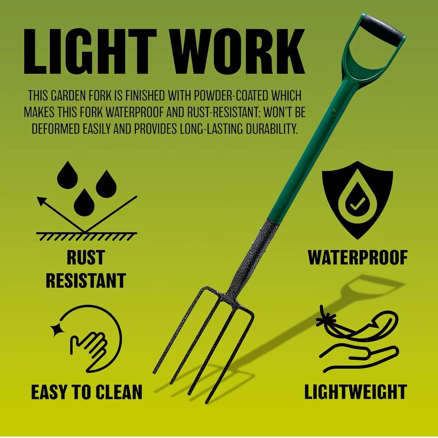 Carbon Steel Border Fork with Soft Grip D Handle for Garden and Lawn Strong Versatile and Durable Heat Treated and Oil Cooled Metal perfect for Garden