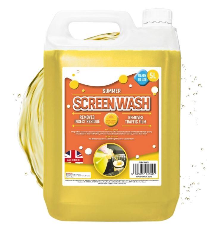 5L Yellow Ready To Use Smear & Streak Free Summer Screen Wash High Performance