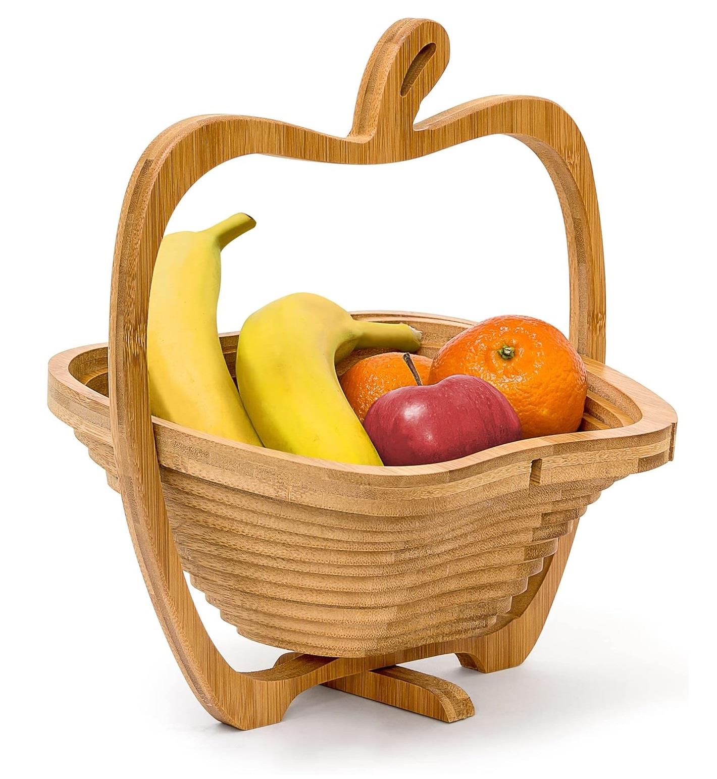 Apple Shaped Bamboo Folding Decorative Wooden Traditional Fruit Bowl Basket