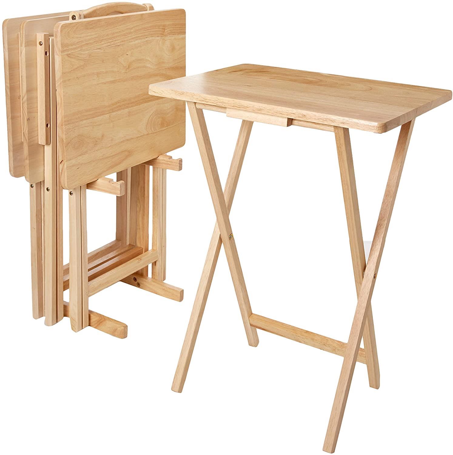 Side Table Set of 4 Table with Holding Stand, Folding Snack Coffee Drink Tray Garden Patio Table, Indoor Outdoor Tables, Small Portable Camping Picnic