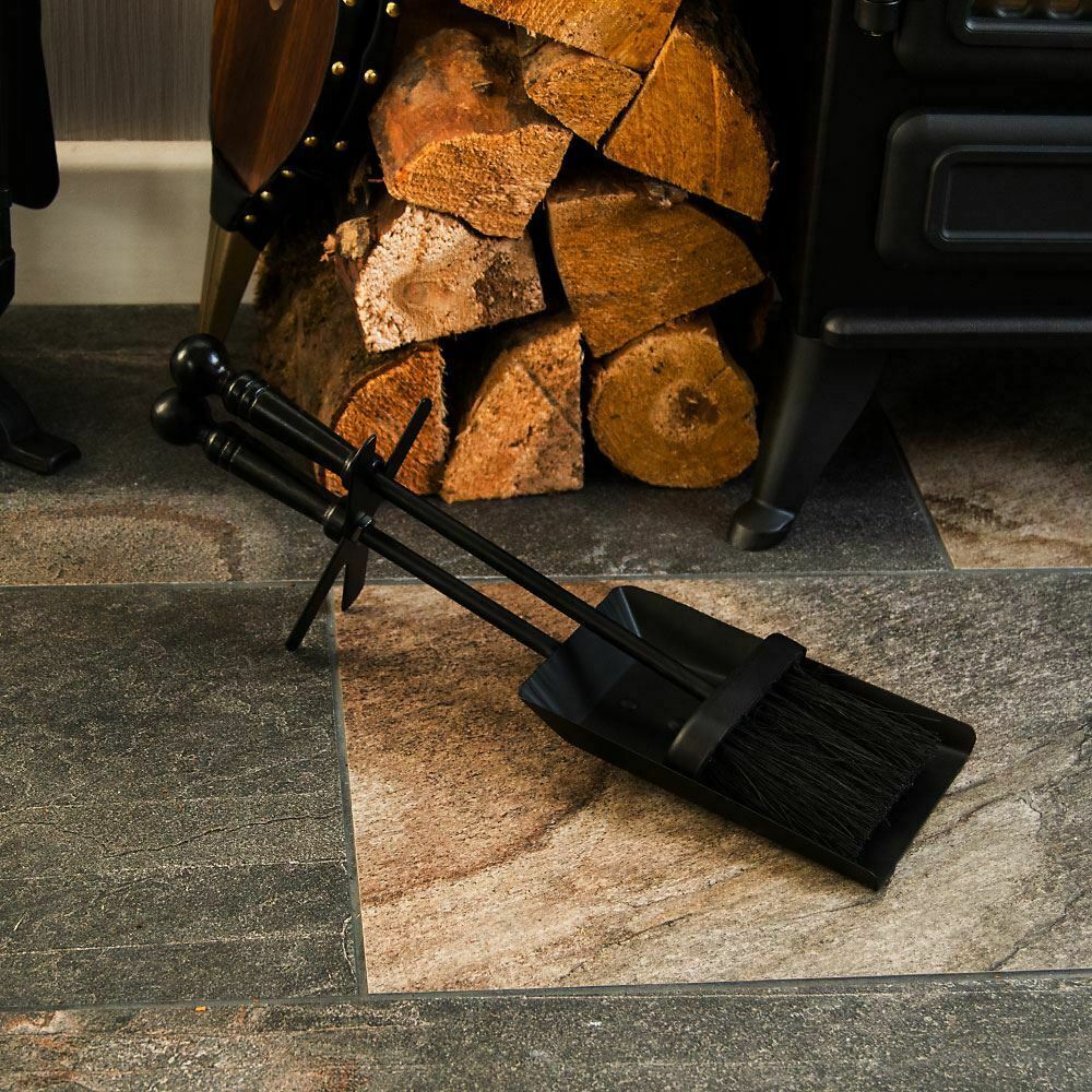 Hearth Shovel and Brush Set, Metal, Black