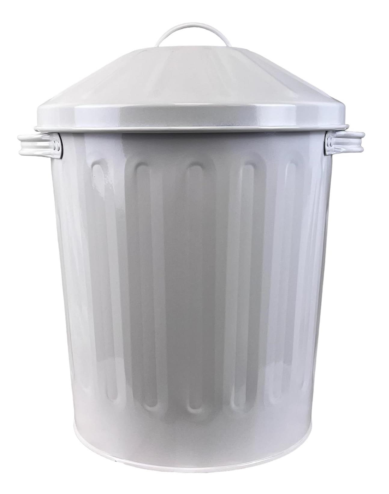 Galvanised White Mini Bin 15Litre Small Dustbin Rubbish Waste Storage