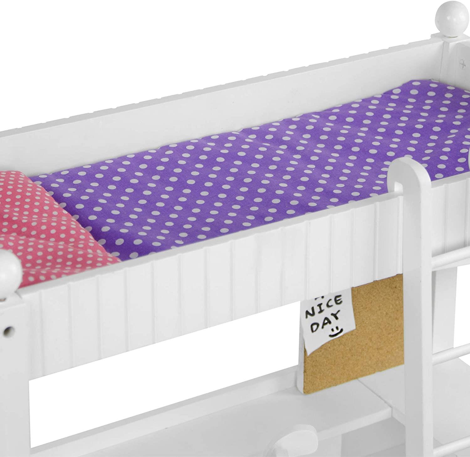 Little World Baby Doll Bunk Bed with Desk, For 18 Inch Baby Dolls, 18" Baby Doll Furniture, Baby Doll Accessories, Wooden, White, Age 3 Years