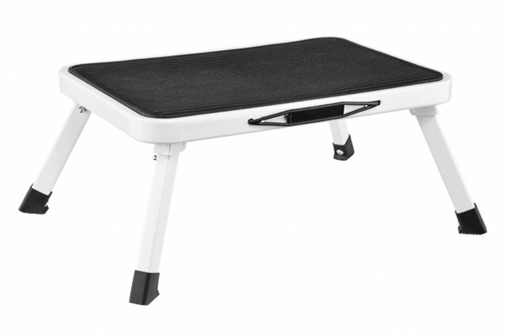 White Metal Folding Step Stool Anti Slip One Step Collapsible Steel Kitchen Ladder