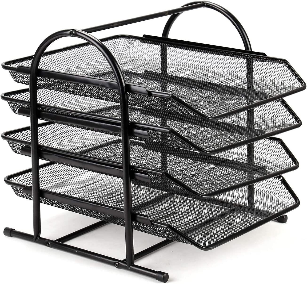 Office Filing Trays Holder A4 Document Letter Paper Wire Mesh Storage 4 Tiers