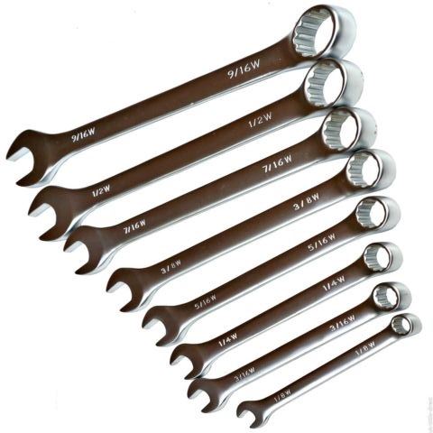 8PC 1/8 - 9/16" BRITISH WHITWORTH IMPERIAL COMBINATION WRENCH SPANNER