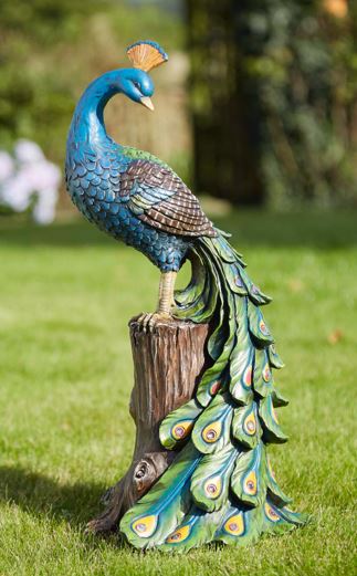 Solar Peacock Figure Garden Ornament Weatherproof Resin Red LED Night Lights