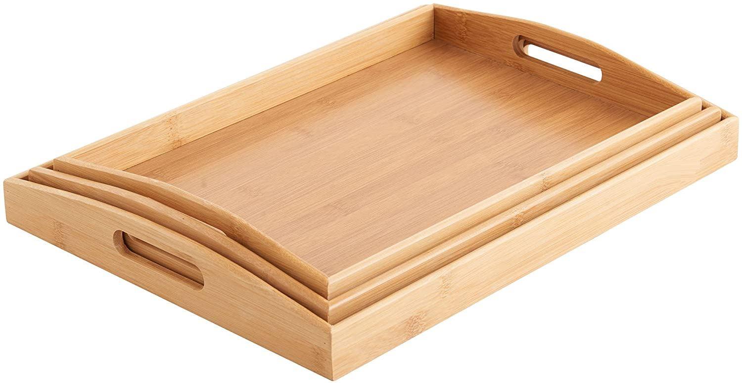 Unibos Set of 3 Bamboo Serving Trays - Halloween Wooden Platters | Raised Edges & Lightweight | Perfect for Breakfast in Bed & Tea | with Handles |
