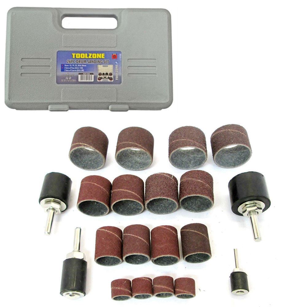 26PC DRUM SANDER SET 80 + 120 GRIT 13mm - 50mm POWER DRILL SANDING SLEEVES KIT
