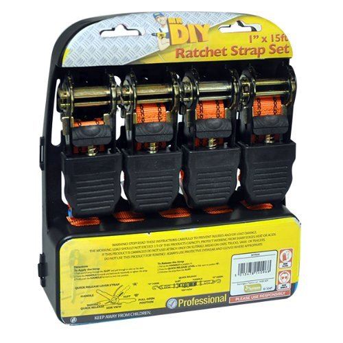4PC Ratchet Tie Down Strap Set Roof Rack Cargo Trailer Marquee 25mm x 4.5m /15ft