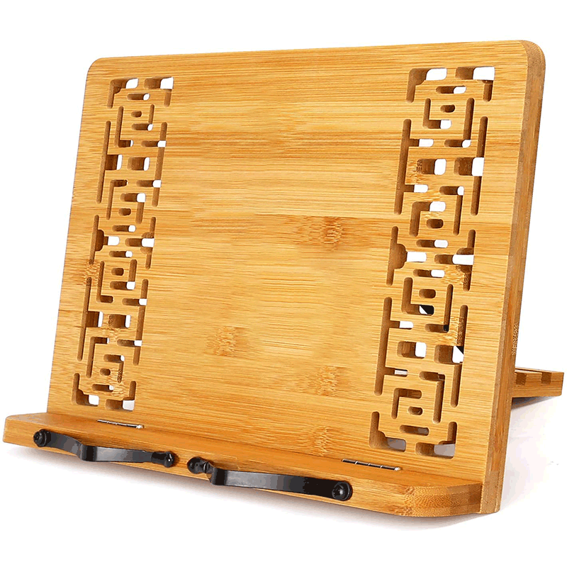 Adjustable and Foldable Natural Bamboo Cook Book Holder Stand with Hollow Design