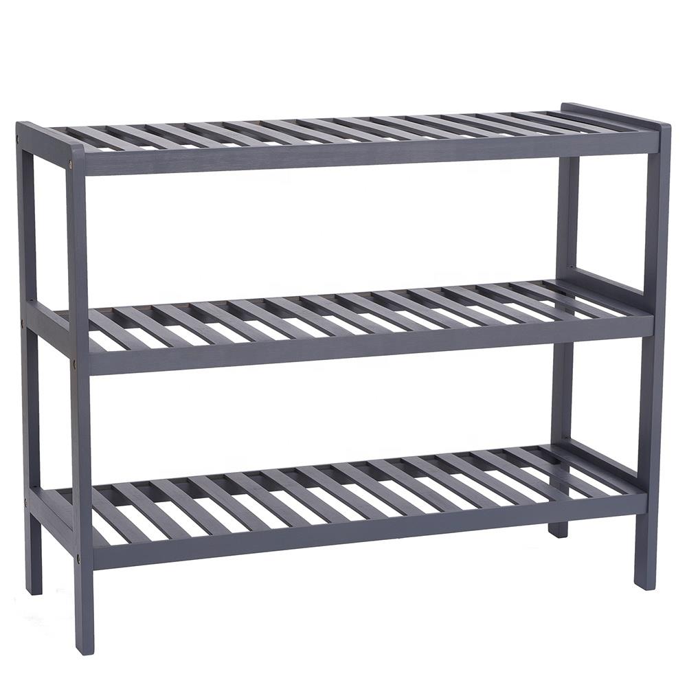 3 Tier Bamboo Shoe Rack Bench Organiser Storage Shelf Unit 12 Pairs Space Grey