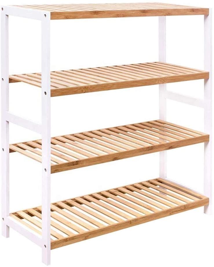 Natural Bamboo 4 Tier Shoe Rack Shelving Stand Plant Rack Storage Organizer