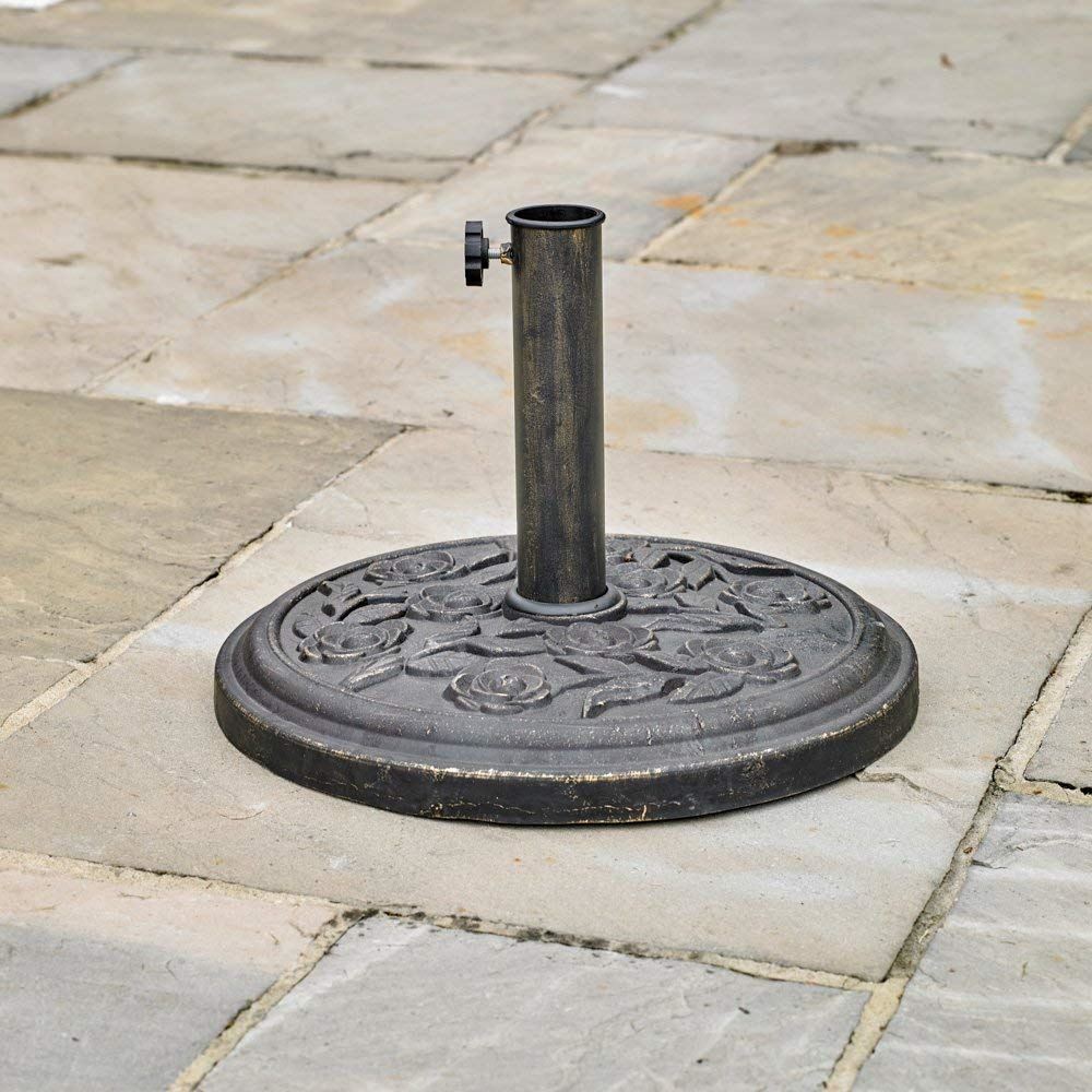 Cast Iron Effect Parasol Base Heavy Duty Metal Garden Banana Bronze Patio Stand