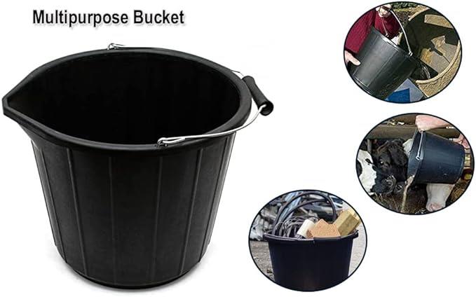 14L BLACK RUBBER FLEXIBLE STRETCHY 3 GALLON BUILDERS / FARM FEED ANIMAL BUCKET